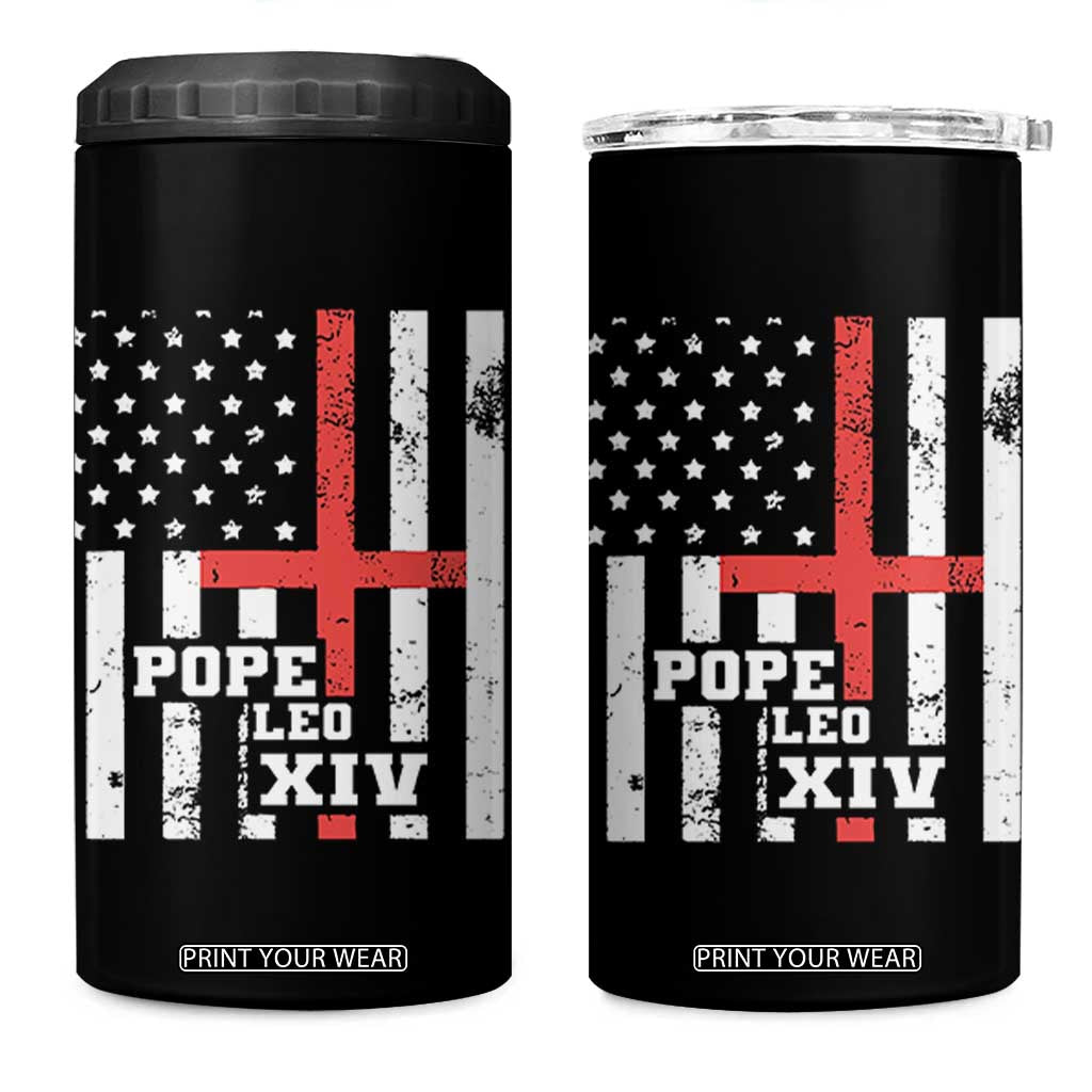 Pope Leo XIV 4 in 1 Can Cooler Tumbler First American Pope Catholic Religious Cross American Flag TS11 One Size: 16 oz Black Print Your Wear