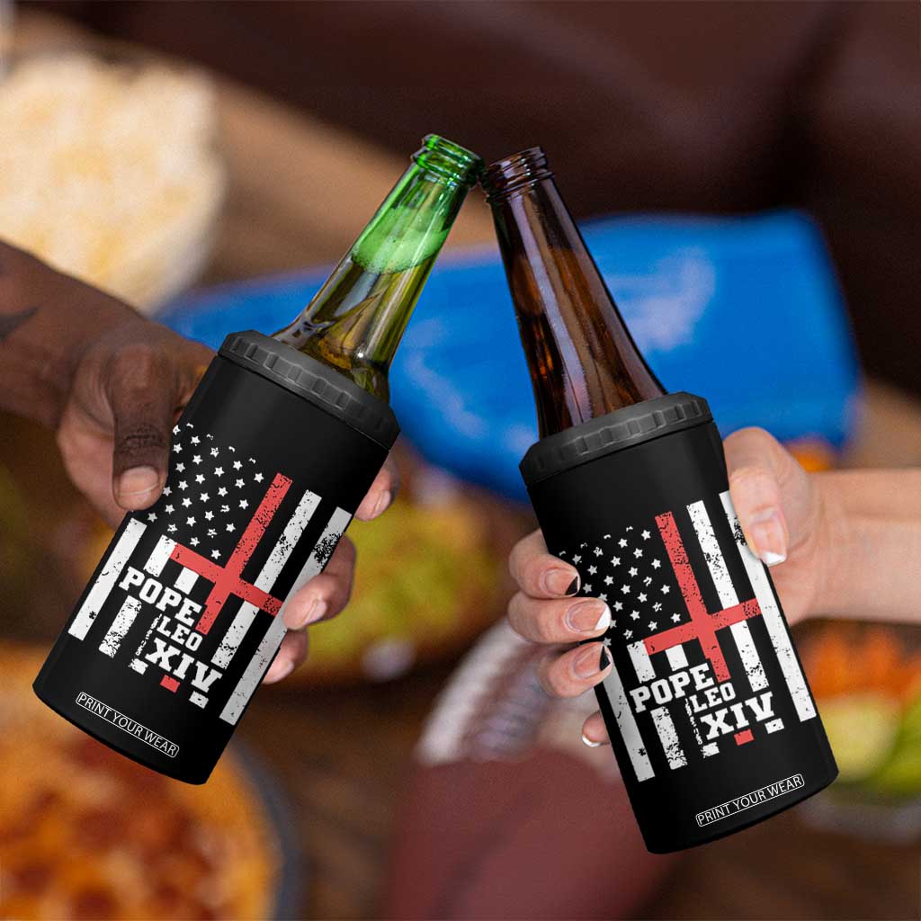 Pope Leo XIV 4 in 1 Can Cooler Tumbler First American Pope Catholic Religious Cross American Flag TS11 Print Your Wear