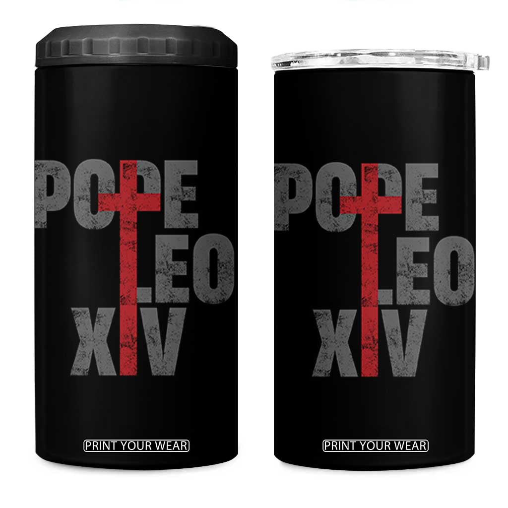Pope Leo XIV 4 in 1 Can Cooler Tumbler First American Pope Catholic Religious Cross TS11 One Size: 16 oz Black Print Your Wear