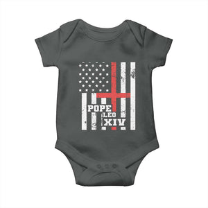 Pope Leo XIV Baby Onesie First American Pope Catholic Religious Cross American Flag TS11 Dark Heather Print Your Wear