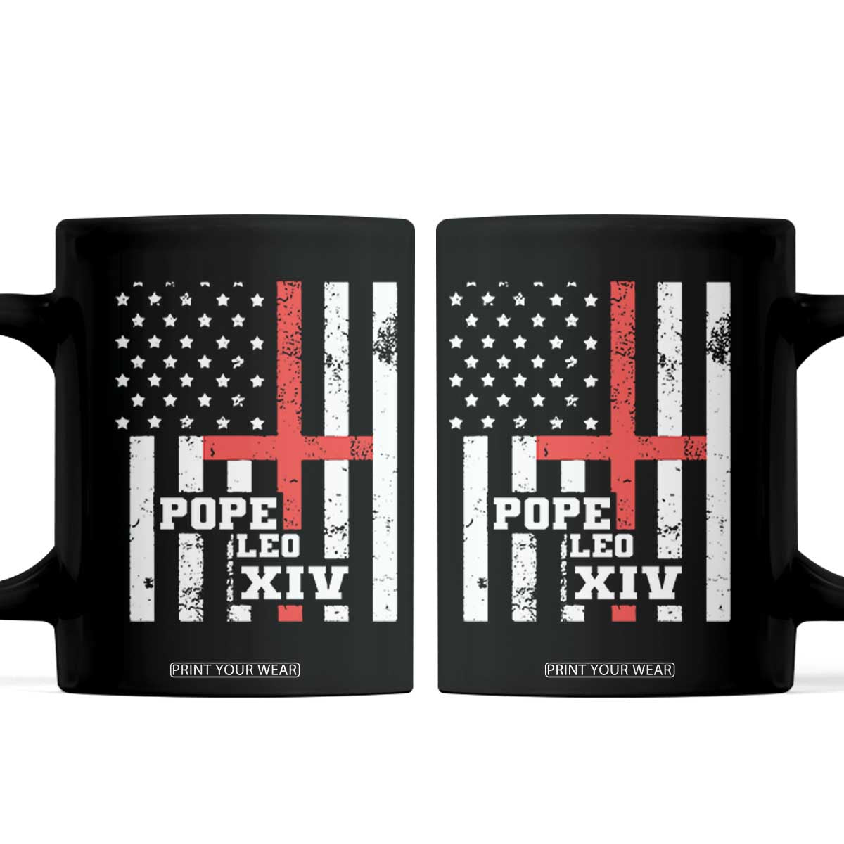 Pope Leo XIV Coffee Mug First American Pope Catholic Religious Cross American Flag TS11 Black Print Your Wear