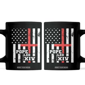 Pope Leo XIV Coffee Mug First American Pope Catholic Religious Cross American Flag TS11 Black Print Your Wear