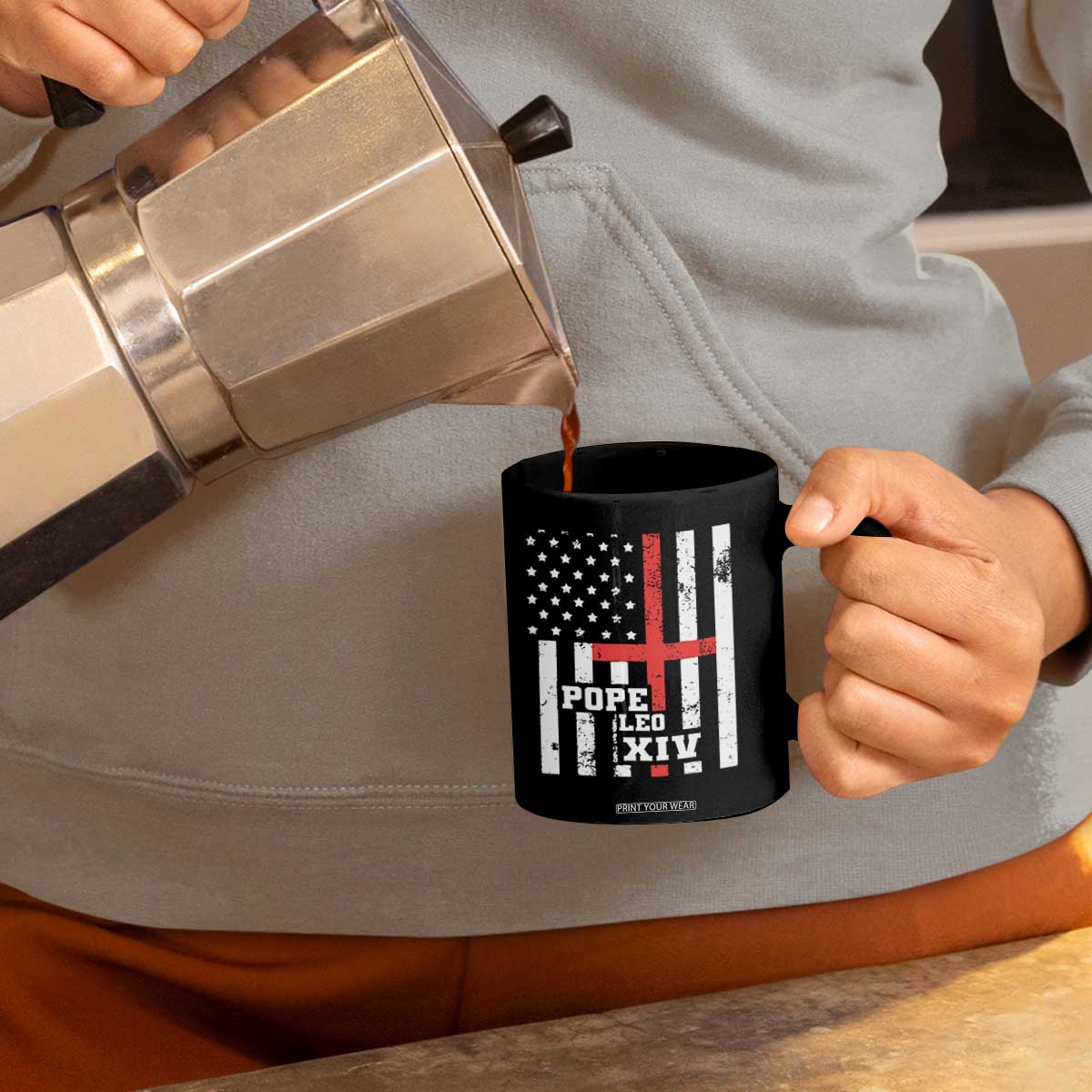 Pope Leo XIV Coffee Mug First American Pope Catholic Religious Cross American Flag TS11 Print Your Wear