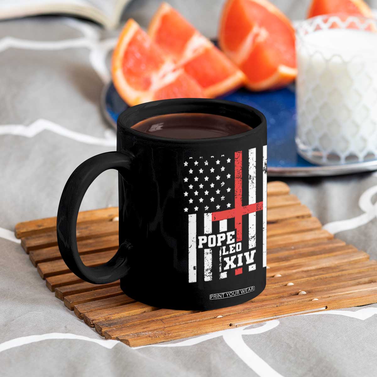 Pope Leo XIV Coffee Mug First American Pope Catholic Religious Cross American Flag TS11 Print Your Wear