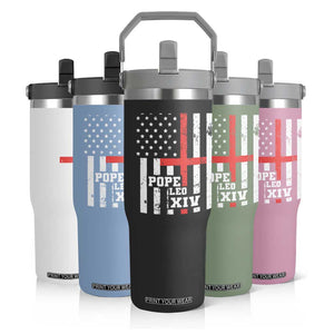 Pope Leo XIV Flip Straw Tumbler First American Pope Catholic Religious Cross American Flag TS11 Print Your Wear
