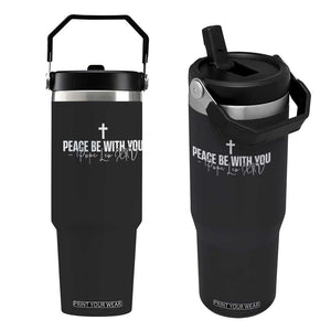 Pope Leo XIV Flip Straw Tumbler Peace Be With You All Catholic Church Subtle Cross TS10 One Size: 30 oz Black Print Your Wear