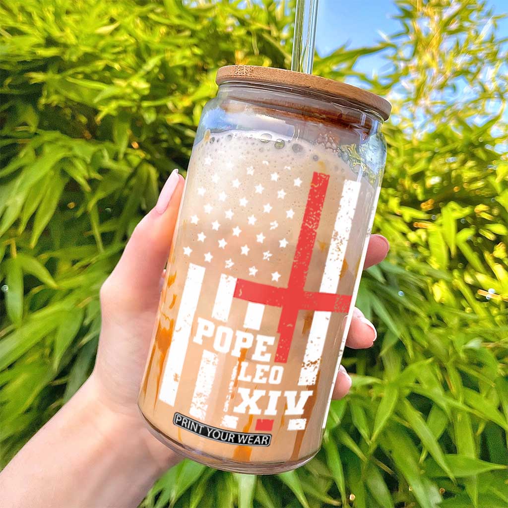 Pope Leo XIV Glass Can First American Pope Catholic Religious Cross American Flag TS11 Print Your Wear