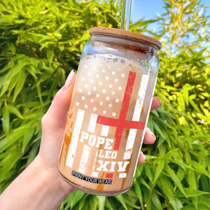 Pope Leo XIV Glass Can First American Pope Catholic Religious Cross American Flag TS11 Print Your Wear