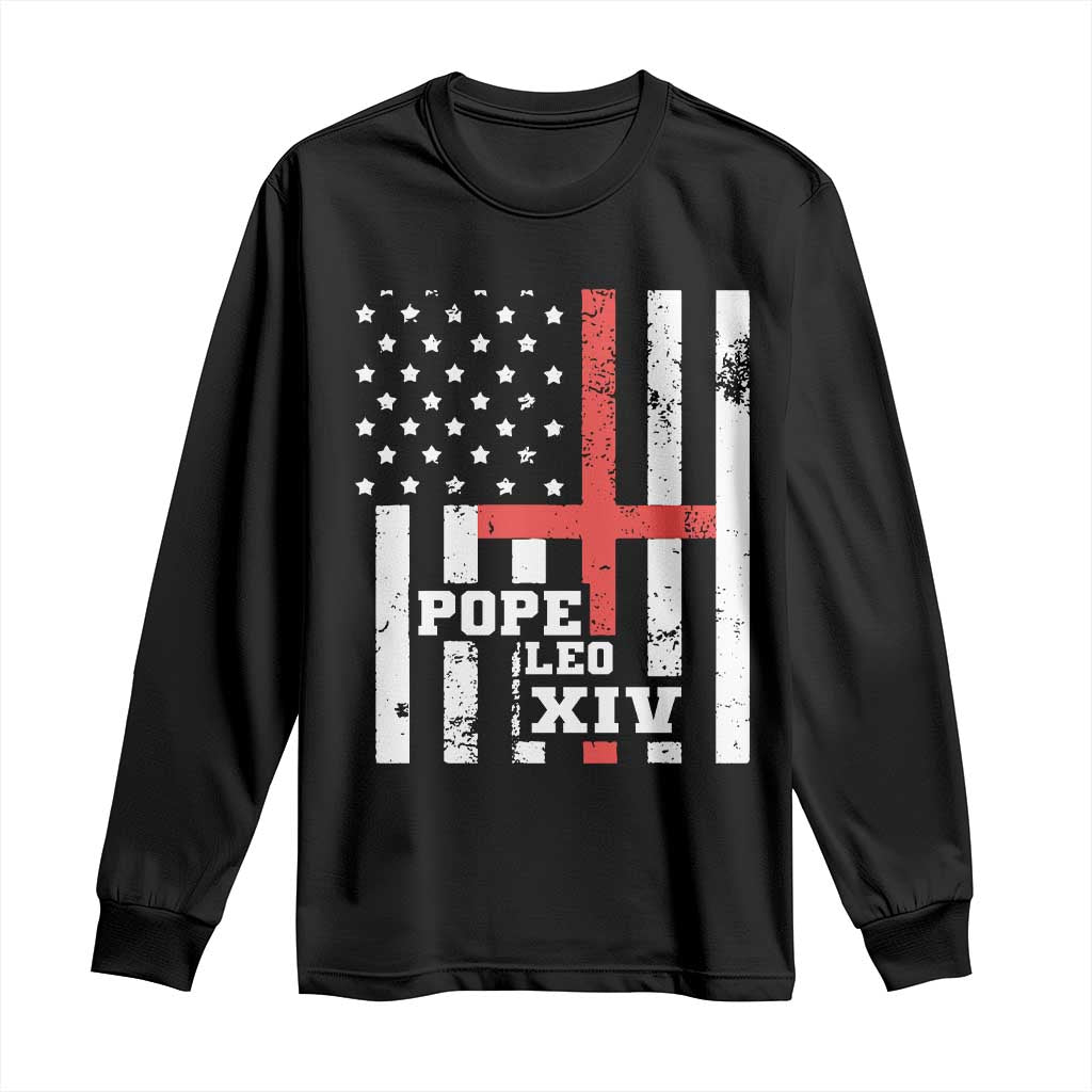 Pope Leo XIV Long Sleeve Shirt First American Pope Catholic Religious Cross American Flag TS11 Black Print Your Wear