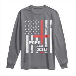 Pope Leo XIV Long Sleeve Shirt First American Pope Catholic Religious Cross American Flag TS11 Charcoal Print Your Wear