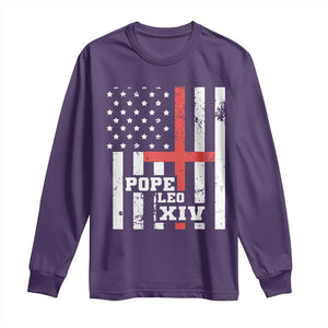 Pope Leo XIV Long Sleeve Shirt First American Pope Catholic Religious Cross American Flag TS11 Purple Print Your Wear