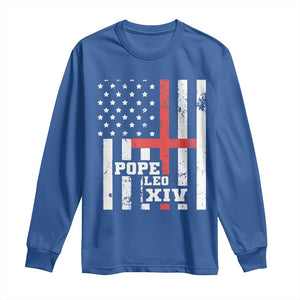 Pope Leo XIV Long Sleeve Shirt First American Pope Catholic Religious Cross American Flag TS11 Royal Blue Print Your Wear