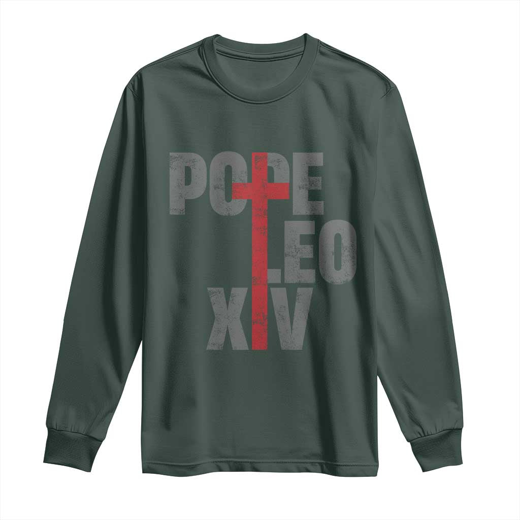 Pope Leo XIV Long Sleeve Shirt First American Pope Catholic Religious Cross TS11 Dark Forest Green Print Your Wear