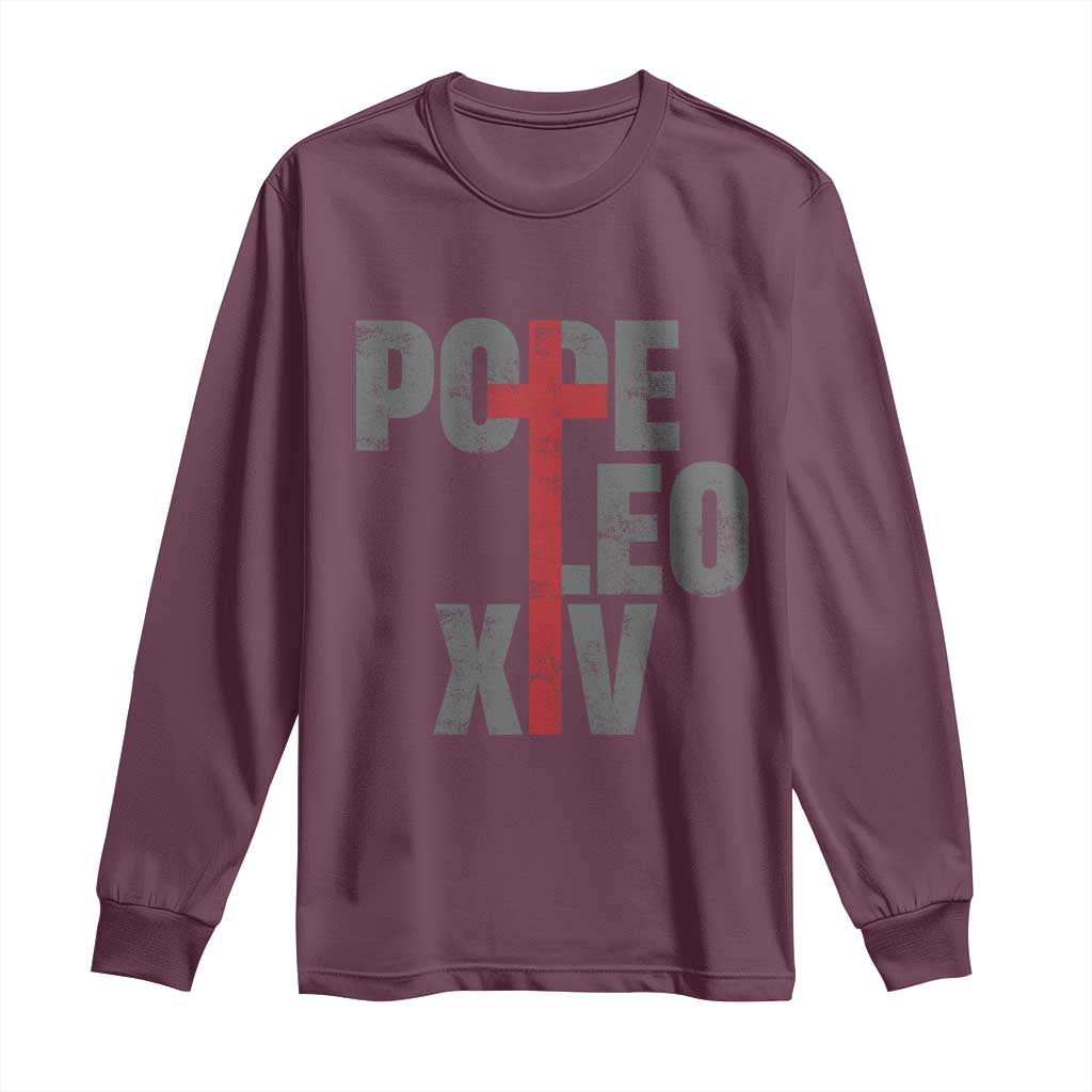 Pope Leo XIV Long Sleeve Shirt First American Pope Catholic Religious Cross TS11 Maroon Print Your Wear