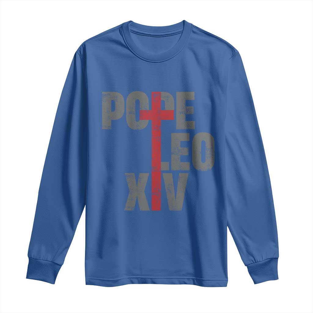 Pope Leo XIV Long Sleeve Shirt First American Pope Catholic Religious Cross TS11 Royal Blue Print Your Wear