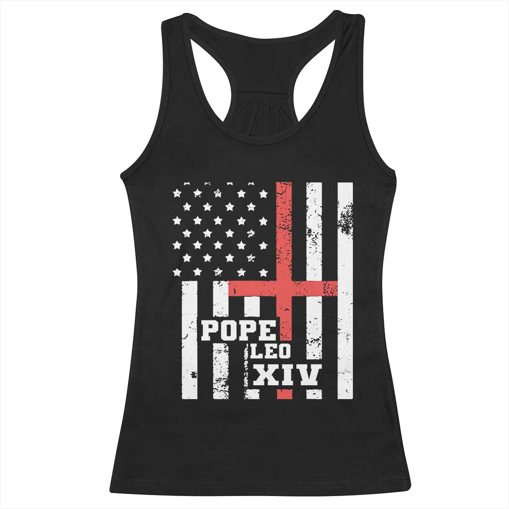 Pope Leo XIV Racerback Tank Top First American Pope Catholic Religious Cross American Flag TS11 Black Print Your Wear