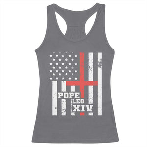 Pope Leo XIV Racerback Tank Top First American Pope Catholic Religious Cross American Flag TS11 Charcoal Print Your Wear