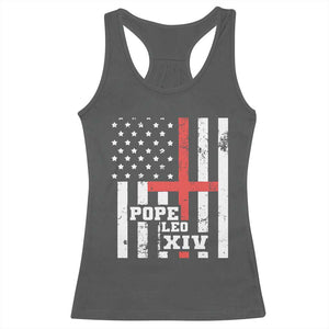 Pope Leo XIV Racerback Tank Top First American Pope Catholic Religious Cross American Flag TS11 Dark Heather Print Your Wear