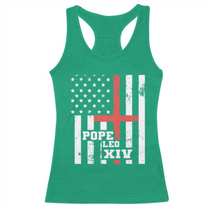 Pope Leo XIV Racerback Tank Top First American Pope Catholic Religious Cross American Flag TS11 Irish Green Print Your Wear