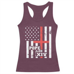 Pope Leo XIV Racerback Tank Top First American Pope Catholic Religious Cross American Flag TS11 Maroon Print Your Wear