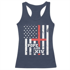 Pope Leo XIV Racerback Tank Top First American Pope Catholic Religious Cross American Flag TS11 Navy Print Your Wear