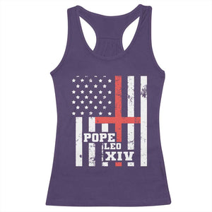 Pope Leo XIV Racerback Tank Top First American Pope Catholic Religious Cross American Flag TS11 Purple Print Your Wear
