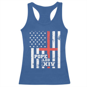 Pope Leo XIV Racerback Tank Top First American Pope Catholic Religious Cross American Flag TS11 Royal Blue Print Your Wear