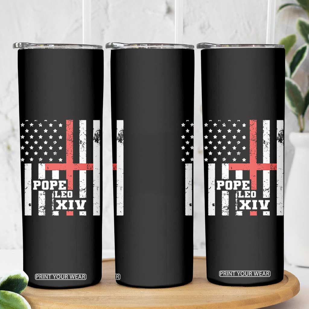 Pope Leo XIV Skinny Tumbler First American Pope Catholic Religious Cross American Flag TS11 Print Your Wear