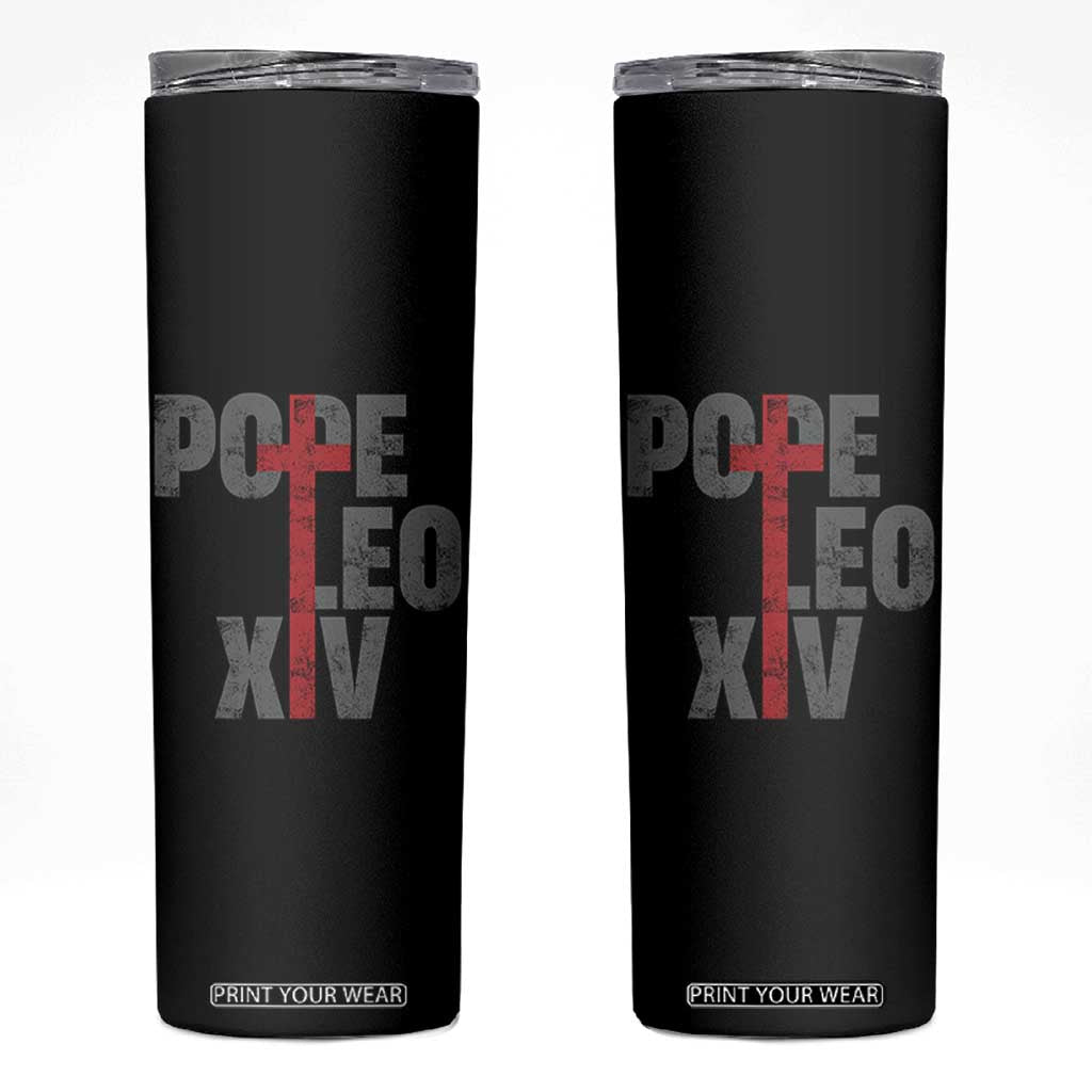Pope Leo XIV Skinny Tumbler First American Pope Catholic Religious Cross TS11 Black Print Your Wear