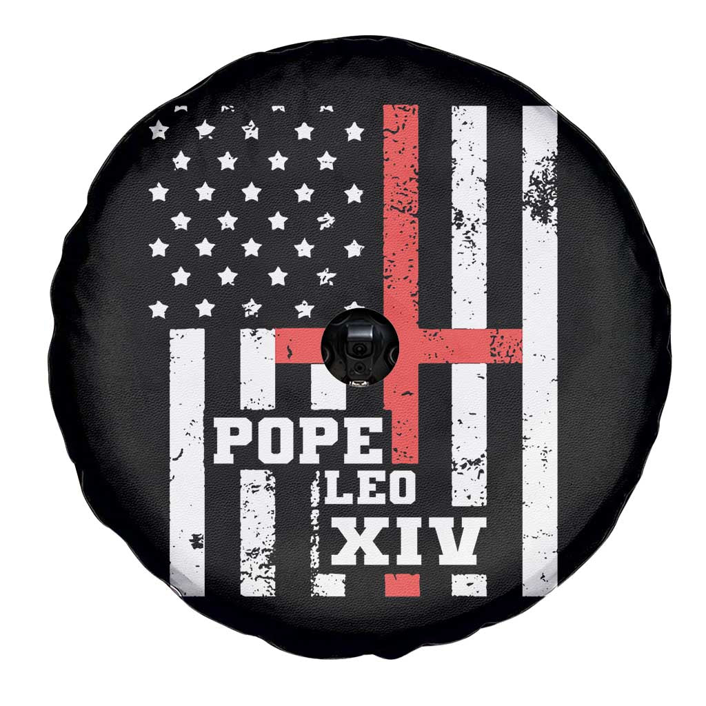Pope Leo XIV Spare Tire Cover First American Pope Catholic Religious Cross American Flag TS11 Print Your Wear