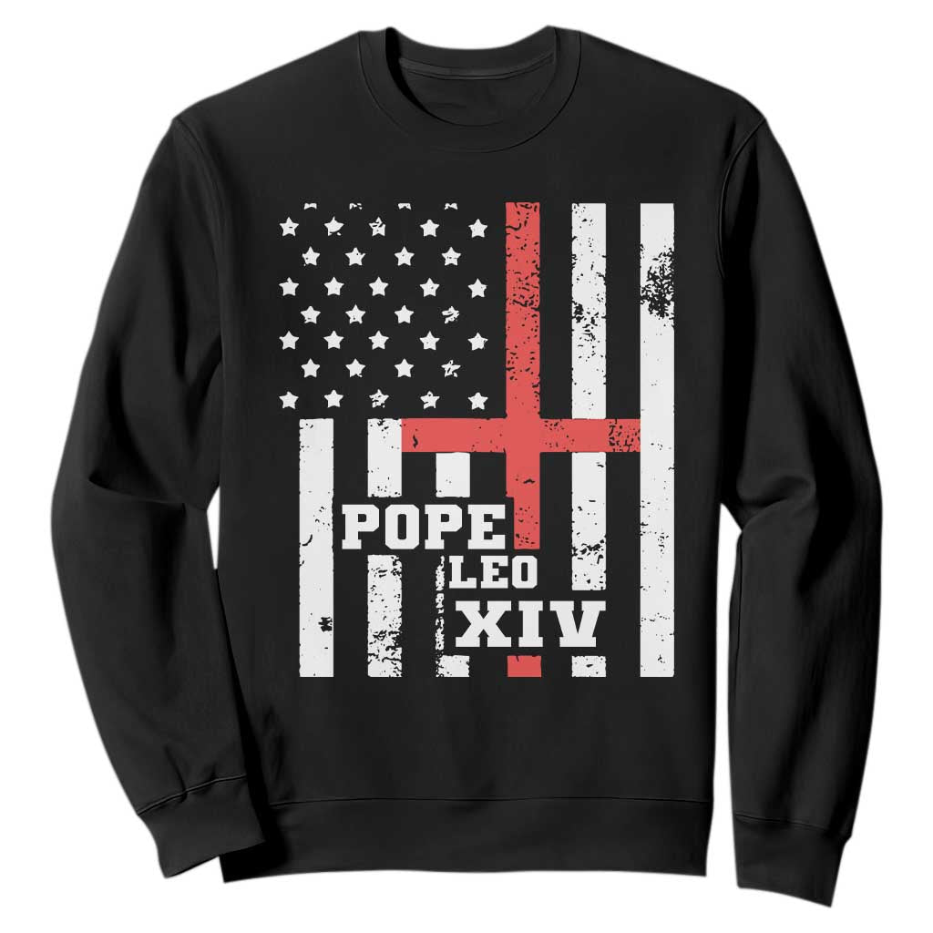 Pope Leo XIV Sweatshirt First American Pope Catholic Religious Cross American Flag TS11 Black Print Your Wear