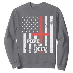 Pope Leo XIV Sweatshirt First American Pope Catholic Religious Cross American Flag TS11 Charcoal Print Your Wear