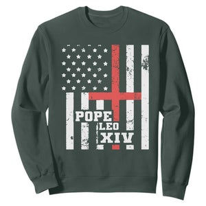 Pope Leo XIV Sweatshirt First American Pope Catholic Religious Cross American Flag TS11 Dark Forest Green Print Your Wear