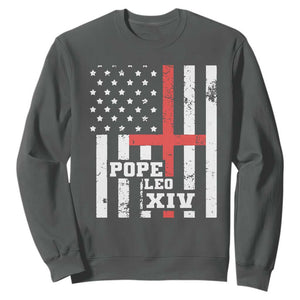Pope Leo XIV Sweatshirt First American Pope Catholic Religious Cross American Flag TS11 Dark Heather Print Your Wear