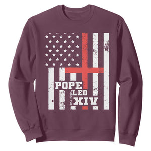 Pope Leo XIV Sweatshirt First American Pope Catholic Religious Cross American Flag TS11 Maroon Print Your Wear