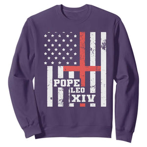 Pope Leo XIV Sweatshirt First American Pope Catholic Religious Cross American Flag TS11 Purple Print Your Wear