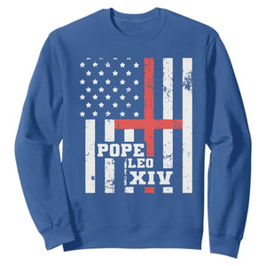 Pope Leo XIV Sweatshirt First American Pope Catholic Religious Cross American Flag TS11 Royal Blue Print Your Wear