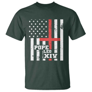 Pope Leo XIV T Shirt First American Pope Catholic Religious Cross American Flag TS11 Dark Forest Green Print Your Wear