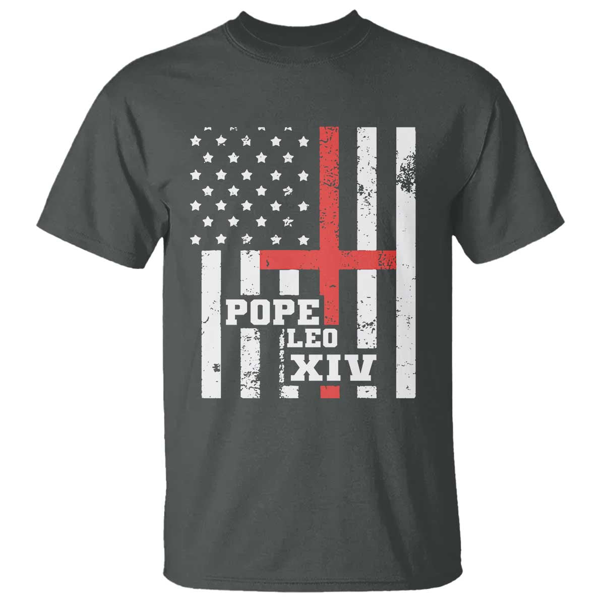 Pope Leo XIV T Shirt First American Pope Catholic Religious Cross American Flag TS11 Dark Heather Print Your Wear