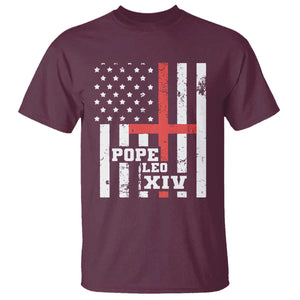 Pope Leo XIV T Shirt First American Pope Catholic Religious Cross American Flag TS11 Maroon Print Your Wear