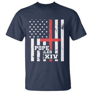 Pope Leo XIV T Shirt First American Pope Catholic Religious Cross American Flag TS11 Navy Print Your Wear