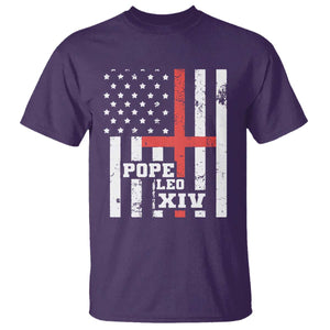 Pope Leo XIV T Shirt First American Pope Catholic Religious Cross American Flag TS11 Purple Print Your Wear