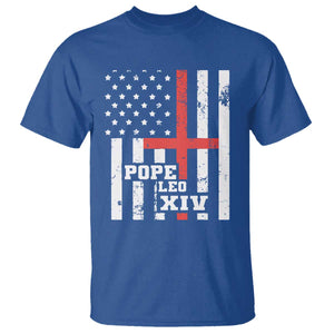 Pope Leo XIV T Shirt First American Pope Catholic Religious Cross American Flag TS11 Royal Blue Print Your Wear
