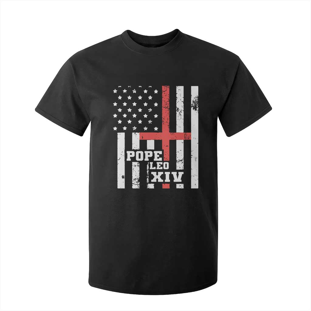 Pope Leo XIV T Shirt For Kid First American Pope Catholic Religious Cross American Flag TS11 Black Print Your Wear