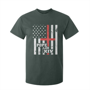 Pope Leo XIV T Shirt For Kid First American Pope Catholic Religious Cross American Flag TS11 Dark Forest Green Print Your Wear