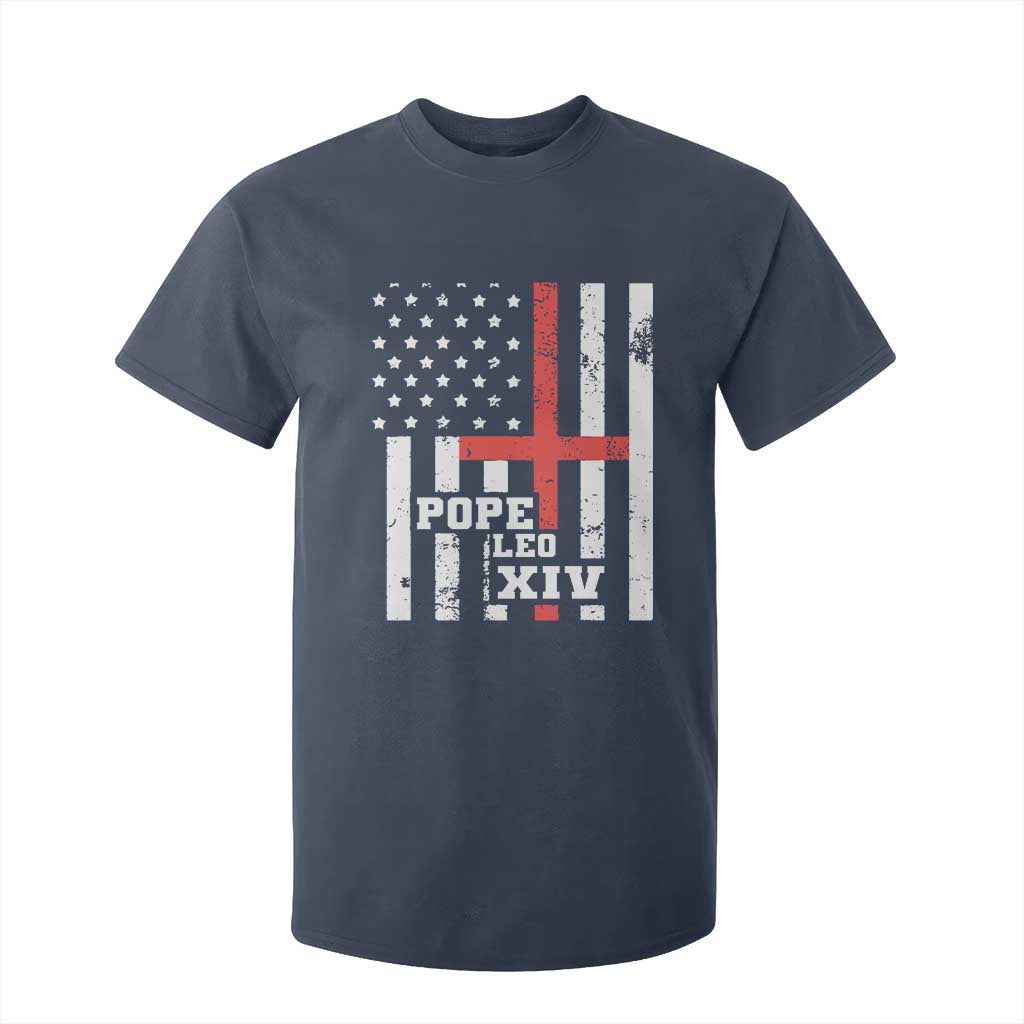 Pope Leo XIV T Shirt For Kid First American Pope Catholic Religious Cross American Flag TS11 Navy Print Your Wear