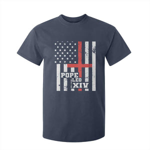Pope Leo XIV T Shirt For Kid First American Pope Catholic Religious Cross American Flag TS11 Navy Print Your Wear