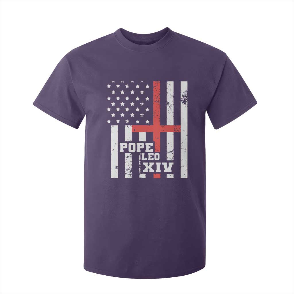 Pope Leo XIV T Shirt For Kid First American Pope Catholic Religious Cross American Flag TS11 Purple Print Your Wear