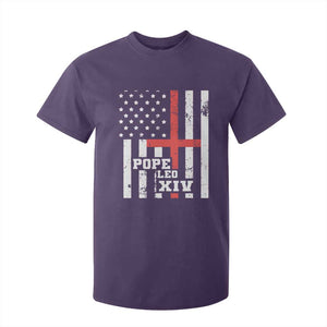 Pope Leo XIV T Shirt For Kid First American Pope Catholic Religious Cross American Flag TS11 Purple Print Your Wear