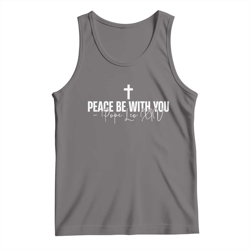 Pope Leo XIV Tank Top Peace Be With You All Catholic Church Subtle Cross TS10 Deep Heather Print Your Wear
